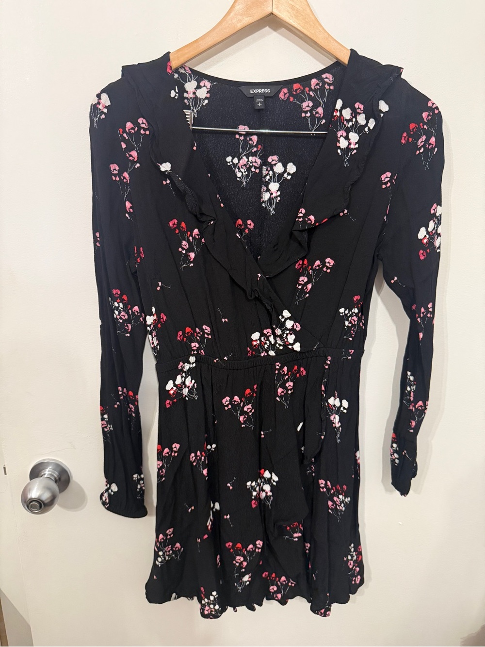 Express Black Floral Ruffle Mini Dress
